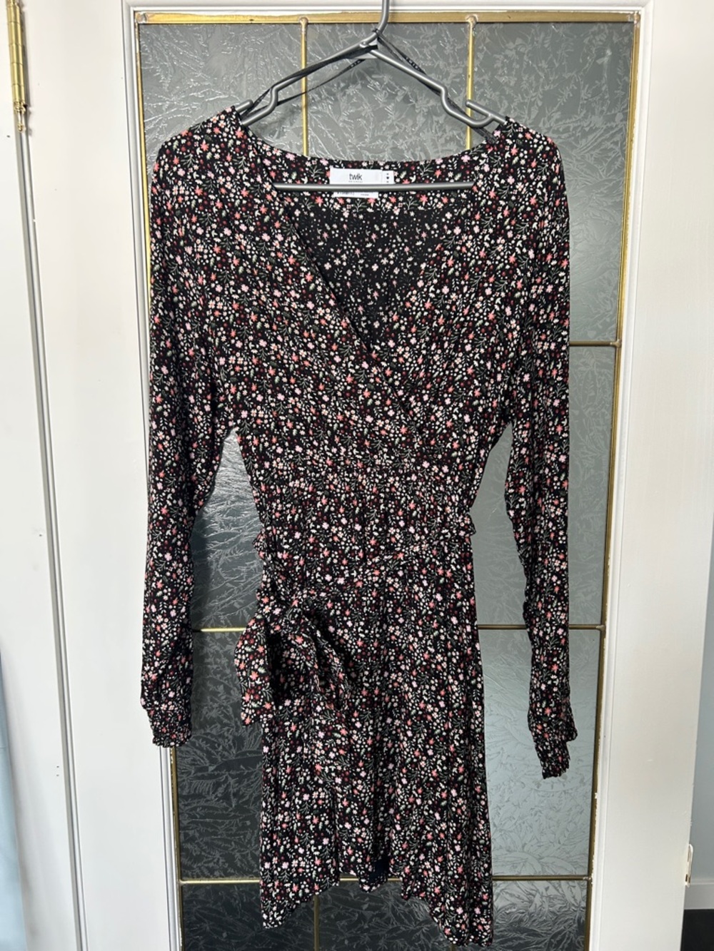Twik Floral Wrap Dress in Black and Pink